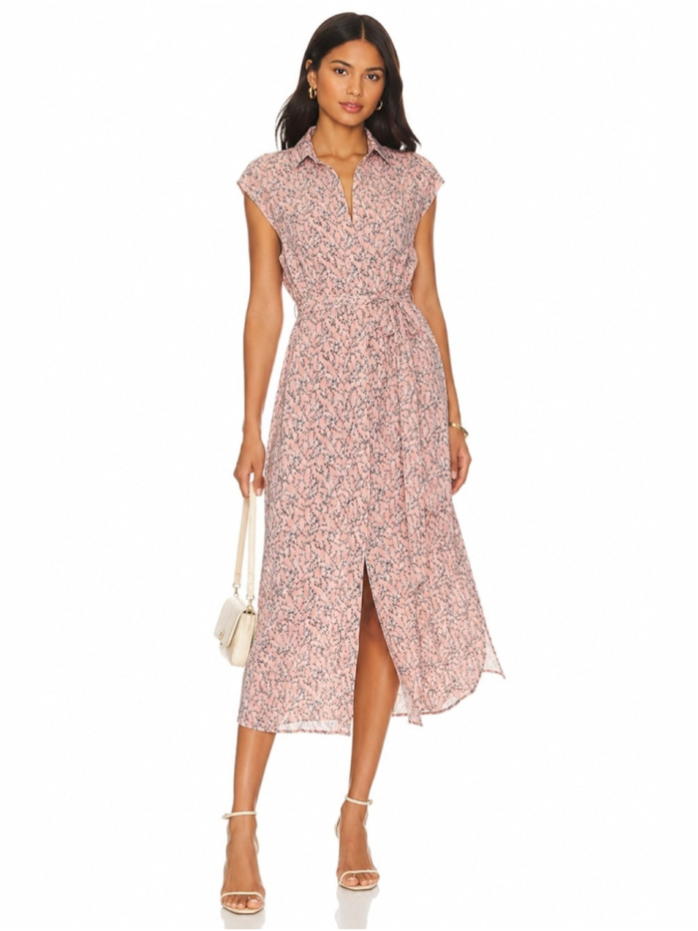 Club Monaco Silk mulberry Floral Midi Shirt Dress Pink Black Size 4